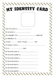 English Worksheet: My Identity Card