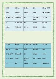 English Worksheet: Bingo : numbers, date, and time