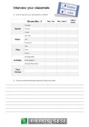 English Worksheet: Likes and Dislikes Interview