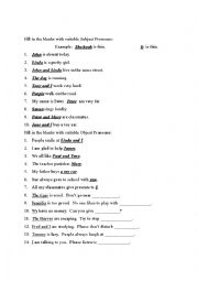 English Worksheet: Subject and Object Pronouns