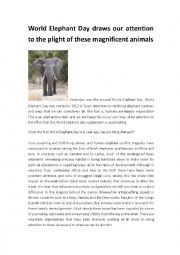 English Worksheet: Reading - World Elephant Day