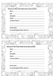 English Worksheet: First questionnaire