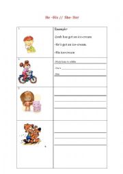 English Worksheet: He or his? //  She or her?