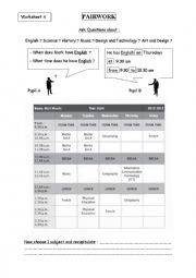 PAIRWORK on School TIMETABLE