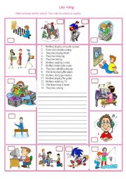 English Worksheet: Like + ing