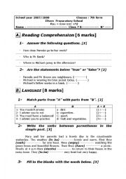 English Worksheet: 7th end of term test n2