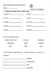 English Worksheet: Countable VS Uncountable Nouns