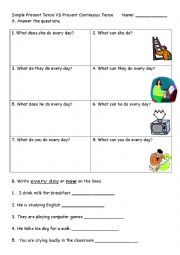 English Worksheet: Simple Present VS Present Continuous Tense