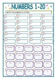 English Worksheet: write numbers