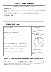 English Worksheet: Geography Lesson - the Earth