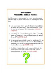 English Worksheet: Guess the animal riddles