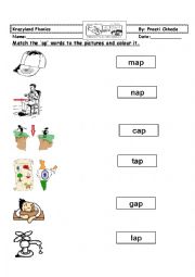 English Worksheet: CVC word ap family words