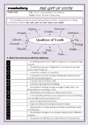 English Worksheet: the gift of youth (PART ONE)
