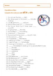 English Worksheet: Prepositons of time