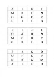 English Worksheet: Alphabet Bingo A to P