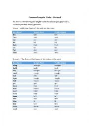 English Worksheet: Common Irregular Verbs  Grouped