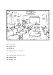 English Worksheet: Color the Classroom