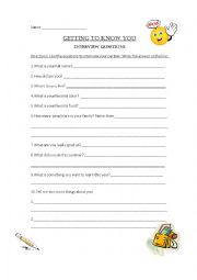 English Worksheet: getting to know you