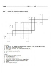 English Worksheet: Big Numbers Crossword