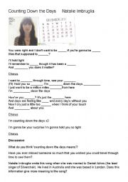 English Worksheet: Song: Counting Down the Days Natalie Imbruglia