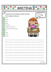 English Worksheet: writing-school subjects