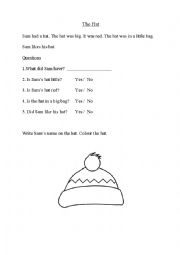 English Worksheet: Kindergarten comprehension : The Hat