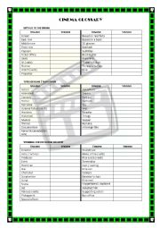 English Worksheet: Cinema Glossary