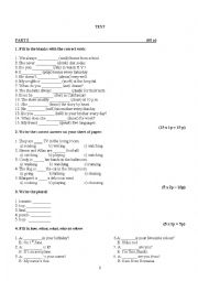 English Worksheet: test 5th grade