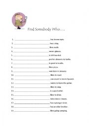 English Worksheet: Find Someone Who