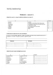English Worksheet: 9th Grade Module 1 Leson 1 : Family relationships