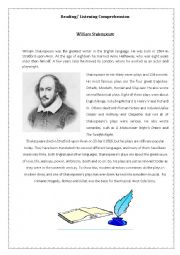 English Worksheet: William Shakespeare