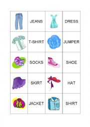 English Worksheet: Clothes - a domino game