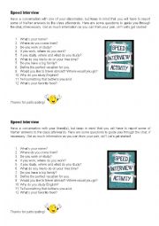 English Worksheet: Speed Interview