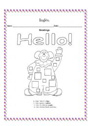 English Worksheet: HELLO CLOWN