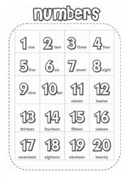 English Worksheet: Numbers 1 -20