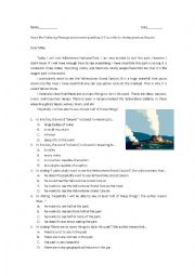 English Worksheet: Yellowstone National Park