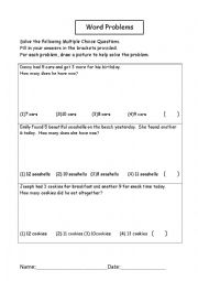 English Worksheet: Word Problem - Addition
