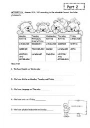 English Worksheet: school subjects and days of the week