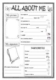 English Worksheet: All about me