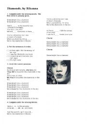 English Worksheet: Diamonds Song 