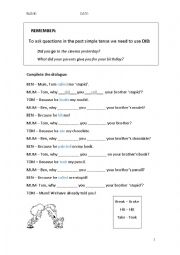 English Worksheet: Questions in past simple
