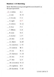 English Worksheet: NUMBERS 1-20