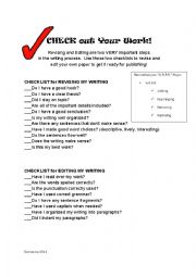 English Worksheet: Check Your Work: Self Revision and Editing Checklist