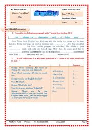 English Worksheet: 7th Form Mid Term Test 1