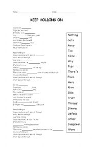 English Worksheet: Keep Holding On - Avril Lavigne