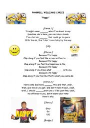 English Worksheet: Complete the lyrics, song Happy by Pharrell Williams