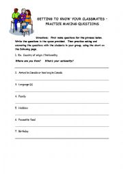 English Worksheet: Getting to know your Classmates
