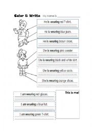 English Worksheet: description - color and clothing 