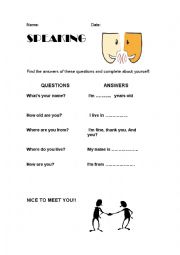 English Worksheet: Speaking-meeting people