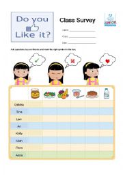 English Worksheet: Food Survey - I like, I dont like